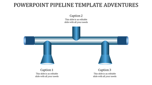PPT slide showcasing a horizontal pipeline with three branching sections and captions below each.