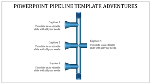Pipeline PPT slide featuring a vertical pipeline with four connected sections and captions on each side.