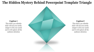 Central teal diamond shape with two captions on either side, styled with shadow and reflection effects.