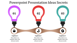 Illustration of three light bulbs linked by a brown curved line, each with unique captions placed in a white backdrop.