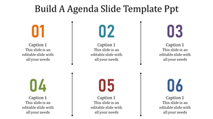 Six-point agenda infographic with a central pink diamond and numbered captions linked by dotted connectors.