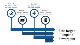 A PowerPoint design with arrows pointing towards various target icons representing different stages.