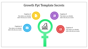 Circular infographic with a green key and surrounding icons for finance, analytics, and growth placed in white backdrop.