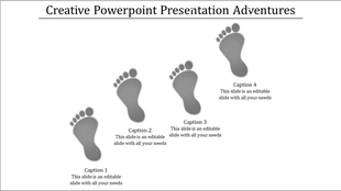Creative PowerPoint slide featuring footprints to symbolize progress with captions.