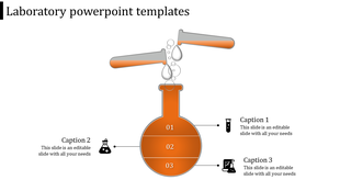 Laboratory PowerPoint template with flask caption areas and icons representing science.