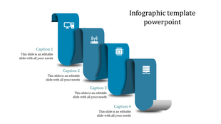 Four-tier ribbon-style infographic in varying blue shades, highlighting digital icons like devices and connectivity.