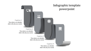 Step-by-step infographic in gradient gray tones, showcasing a ribbon pattern with tech symbols and caption areas.