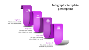 Infographic PowerPoint slide with four purple steps featuring icons of computer systems, networking, microchips, and servers.