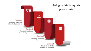 Infographic PowerPoint slide with four red sections featuring technology related icons with captions.