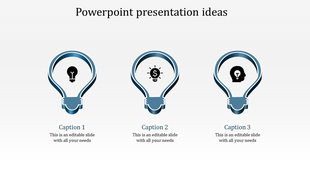 Three blue outlined lightbulbs with icons and descriptive captions, evenly spaced across a white background.