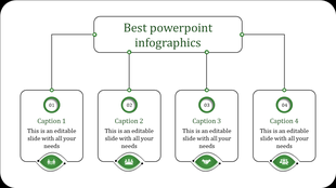 Business process flowchart with four vertically aligned text boxes connected to a main heading, featuring circular step.