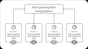Professional infographic slide with four linked gray numbered boxes, featuring captions, connected to a central title.