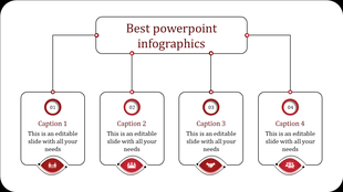 Best PowerPoint infographics with four sections, each containing a caption and icons within circular boxes.