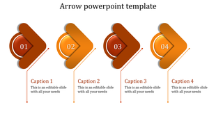 Slide with four orange arrows pointing right, each containing numbers 01 to 04, linked to captions below.