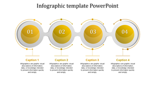 Infographic with four yellow numbered circles connected by curved white links and captions below.