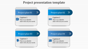 Grid layout showing four project plans, each with a title, caption, and unique icon in a rectangular design.