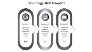 Three column layout with elongated gray ovals, featuring central icons, captions, and numbered details at the bottom.