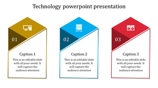 Creative tech layout featuring gold, blue, and red sections, each with a unique tech symbol and numbered sequence.