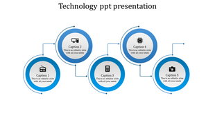 Five circular nodes with technology symbols connected in a flowchart-style design placed in a white backdrop.