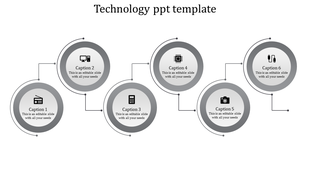 Technology flowchart with gray nodes for radio, computer, calculator, chip, camera, and headphones.