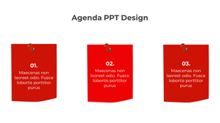 Agenda template displaying three red pinned notes in a row, each showing a sequential bold number.