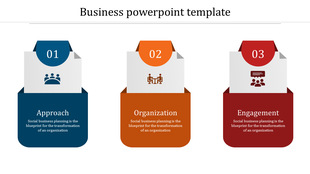 Three vertical blocks in blue, orange, and red, each labeled with numbers 01 to 03, representing business planning steps.
