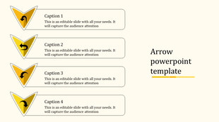 Four yellow arrows with captions and placeholders arranged vertically for descriptions labeled with four captions.
