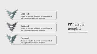 Slide with three gray downward arrows paired with captions in rectangular boxes on a light background.