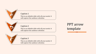 Arrow template with three orange gradient arrows pointing left, each linked to captions areas in a beige background.