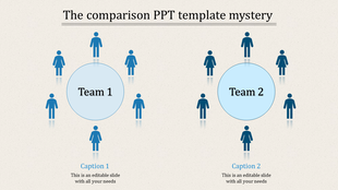 Two groups labeled teams, each surrounded by illustrated figures and two caption areas on a neutral background.