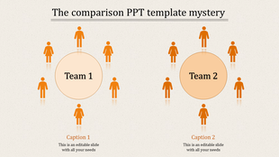 Comparison slide with two orange circles labeled with two teams, surrounded by gender-neutral icons.