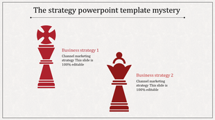 Two red chess pieces representing business strategies, with text descriptions on a textured white background.