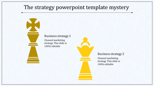 A strategy slide showing two chess pieces, a king and a queen, representing business strategies with text sections.