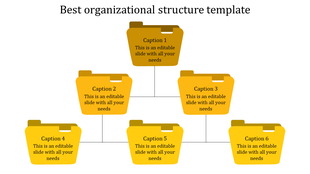 Organizational structure template featuring six folder icons, each with a caption placeholder.