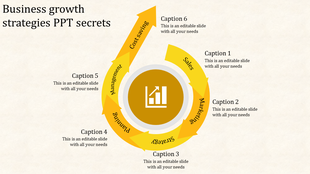 Multicolored circular flow diagram illustrating business growth stages with upward pointing arrows.