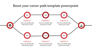 A structured diagram illustrating steps to boost one's career path, featuring six numbered points with captions.