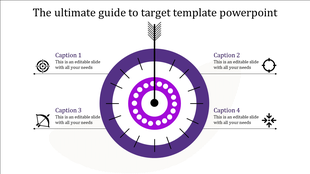 Green target graphic slide with concentric circles and an arrow at the bullseye, surrounded by four icons.
