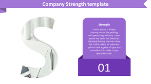 Purple themed slide with a large S shaped cutout on the left and a text box on the right displaying content.