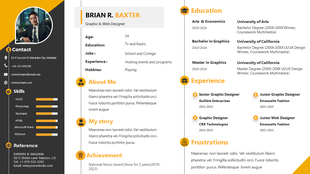 A PowerPoint slide highlighting a creative portfolio with visuals and text with profile photo and many sections.