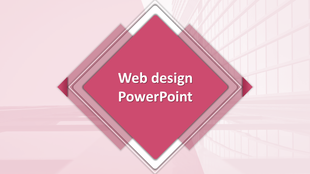 Web design slide with a pink diamond in the middle, containing white text, set against a subtle architectural background.