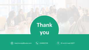 Thank you slide with a green circular overlay in the center, displaying white text placed over a blurred background