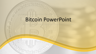Bitcoin slide featuring a large faded symbol in the background with a yellow wave design.