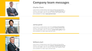 A PowerPoint slide displaying a team communication format includes names and example messages for three team members.