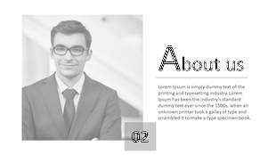 Presentation slide shows us a black and white image of a man in a suit and placeholder text.