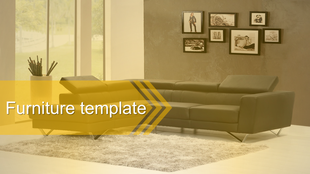 Furniture PowerPoint slide featuring a modern living room with a sofa and artwork on the walls.