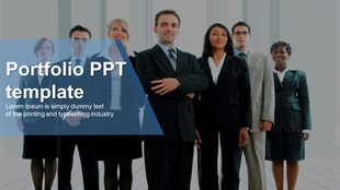 Group of professionals in business attire for a portfolio PowerPoint template.