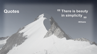 Slide with a serene mountain view and a centered quote in white text, emphasizing the beauty of simplicity. 