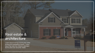 PowerPoint slide with an image of a residential property, showcasing real estate and architecture.