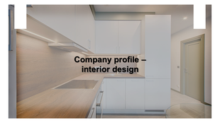 Company profile PowerPoint template featuring an interior design of a modern kitchen.