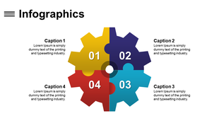 Business infographic with an interlocking gear design, divided into four sections with captions areas.